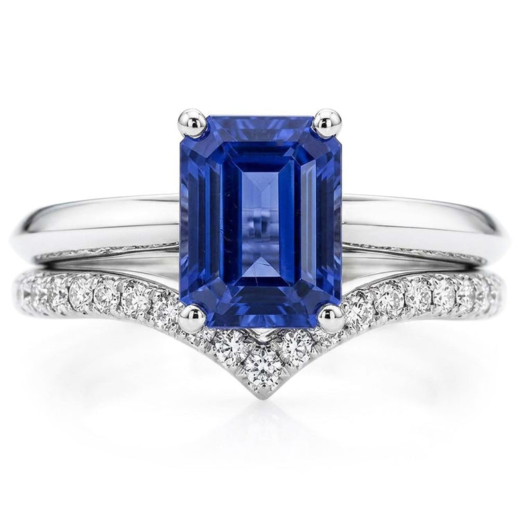 Ensemble de bagues de mariage en pierres précieuses émeraude saphir 3.50 carats bijoux pour femmes