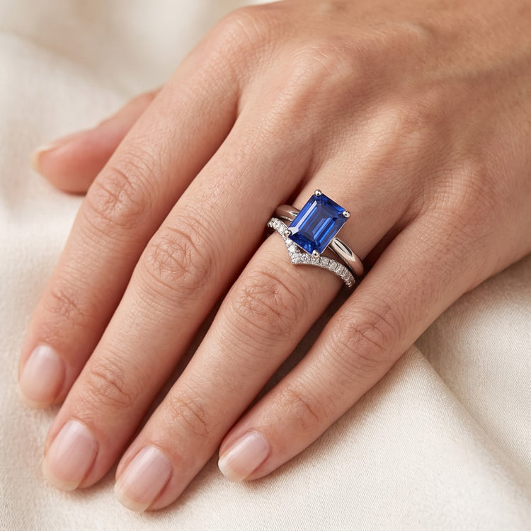 Ensemble de bagues de mariage en pierres précieuses émeraude saphir 3.50 carats bijoux pour femmes
