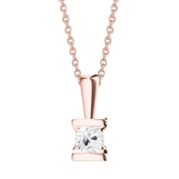 Ensemble de barres à pendentif Authentique diamant solitaire rond Vieux mineur en or rose 1 carat