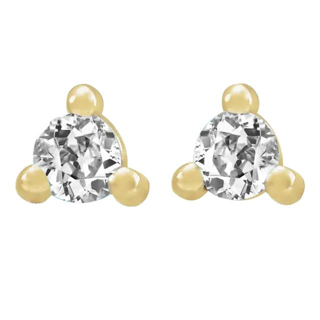 Ensemble de clous d'oreilles Naturel diamants en or jaune 4 carats ronds Vieux mineurs 3 griffes