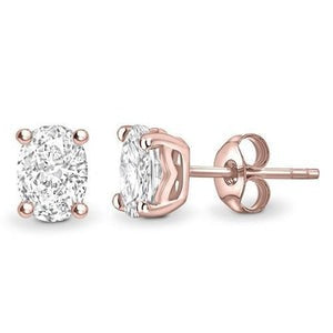 Ensemble de griffes ovales 4 Carats Boucles d'oreilles clous de Réel diamants en or rose 14K