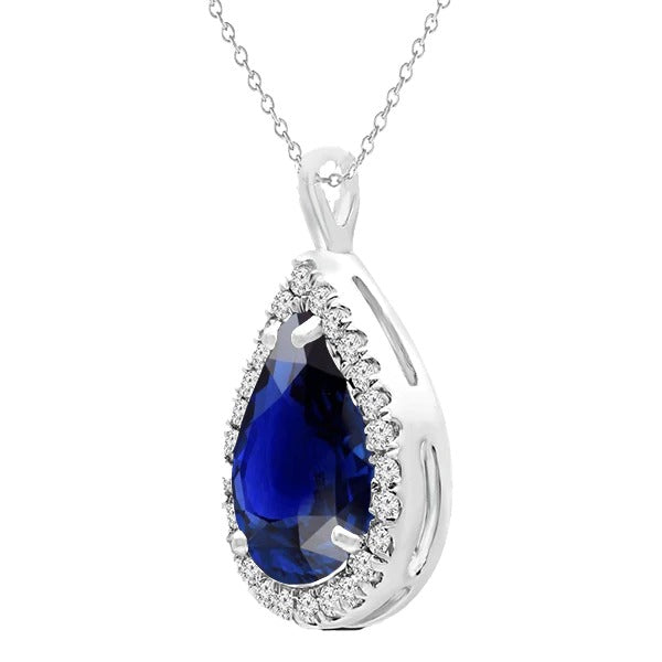 Ensemble panier pendentif saphir bleu poire et diamant rond 5.25 Carats