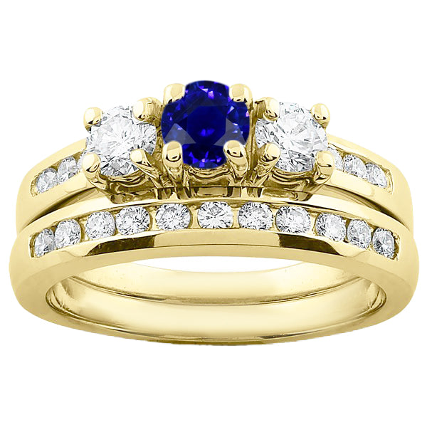 Ensemble Bague de Fiançailles Or Jaune Diamant Saphir Pour Femme