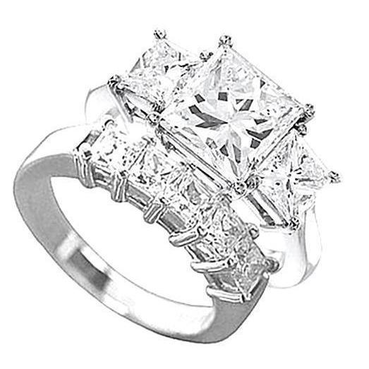 Ensemble De Bagues De Fiançailles Or blanc 14K Réel Diamant Taille Princesse 2.5 Carats A Trois Pierres