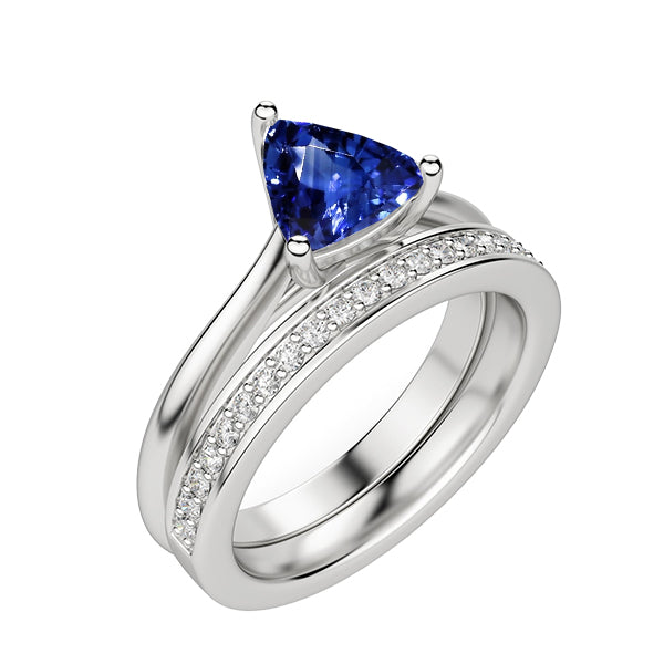Ensemble de Bagues De Fiançailles Diamant Saphir de Ceylan Trillion