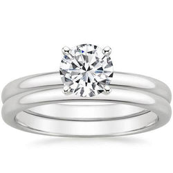 Ensemble de bagues solitaires avec Réel diamants 3.01 carats en or blanc 14K. coupe confortable