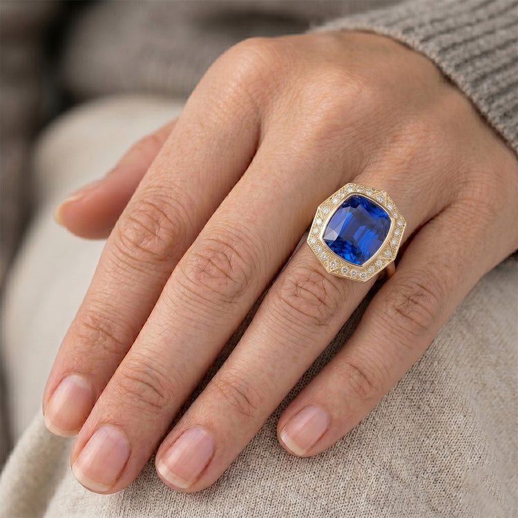 Étincelant Bague Pierre Précieuse avec Saphir Bleu Royal VVS