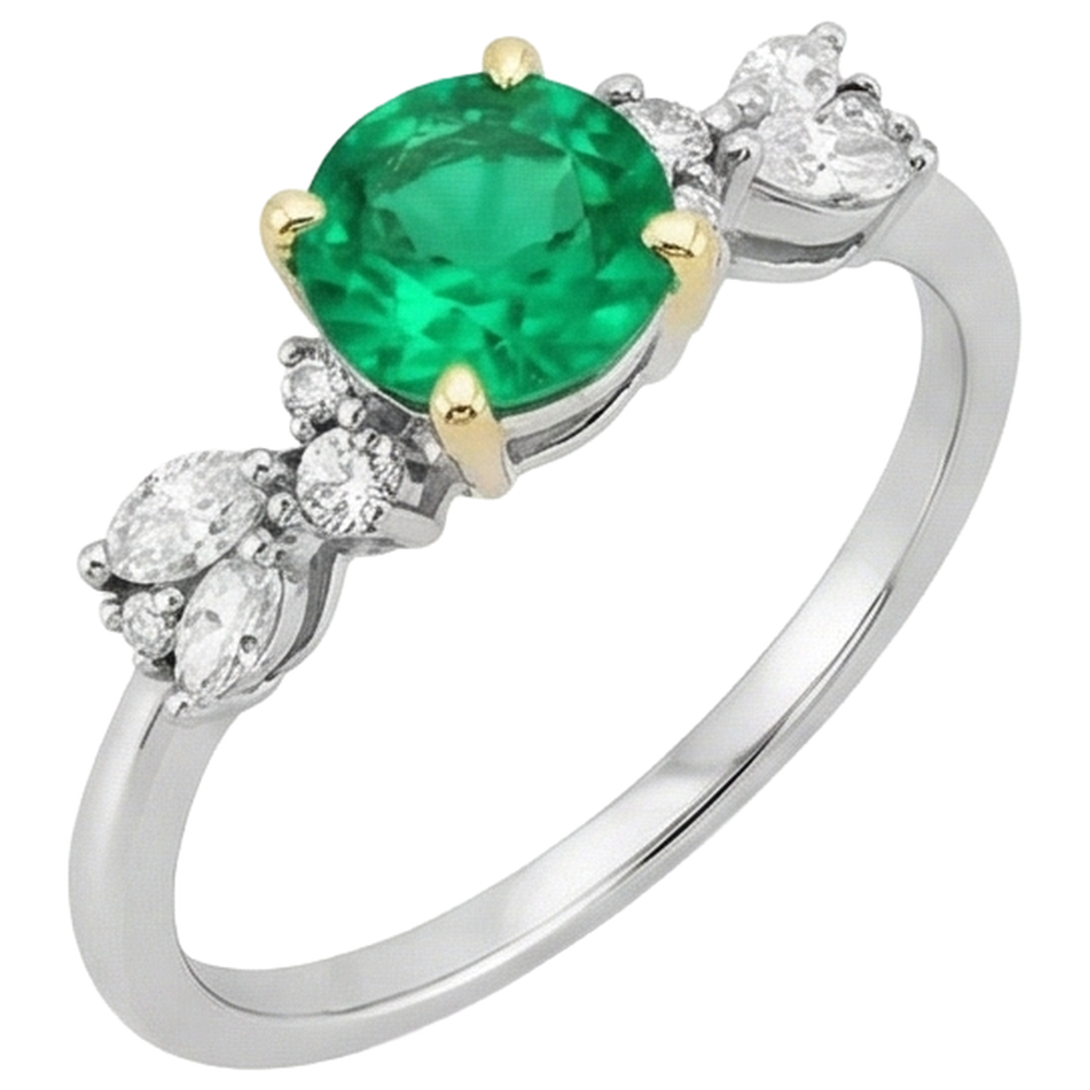 Bague avec Gemme Or 14K Bicolore avec Émeraude Fine – vue d'angle