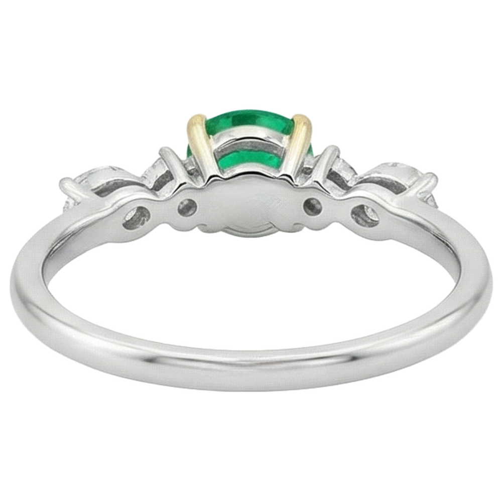 Taille Ronde Émeraude Fine bague en Or 14K Bicolore – vue arrière