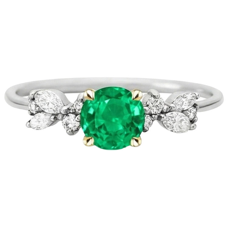 Émeraude Fine Bague avec Gemme 2-carats Or 14K Bicolore – vue de face