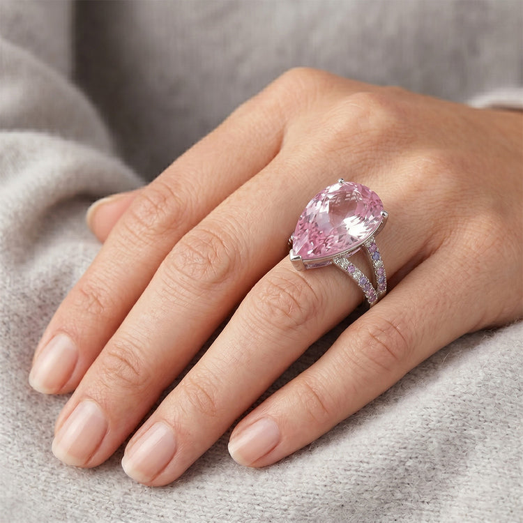 Exquis Kunzite Kunzite Solitaire avec Pierres Latérales – 12