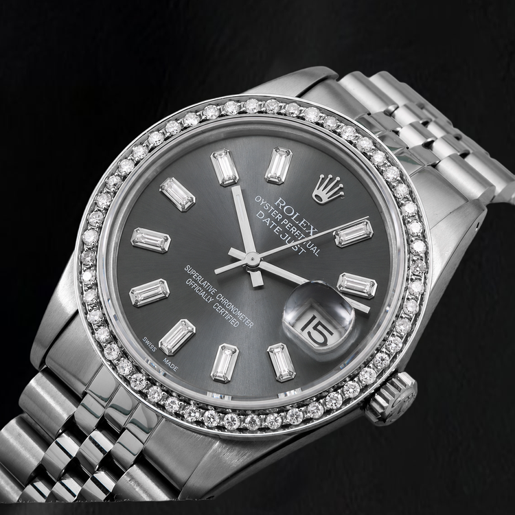 Montre Rolex Datejust 16014 36 mm en Acier Inoxydable avec Cadran Diamants Gris