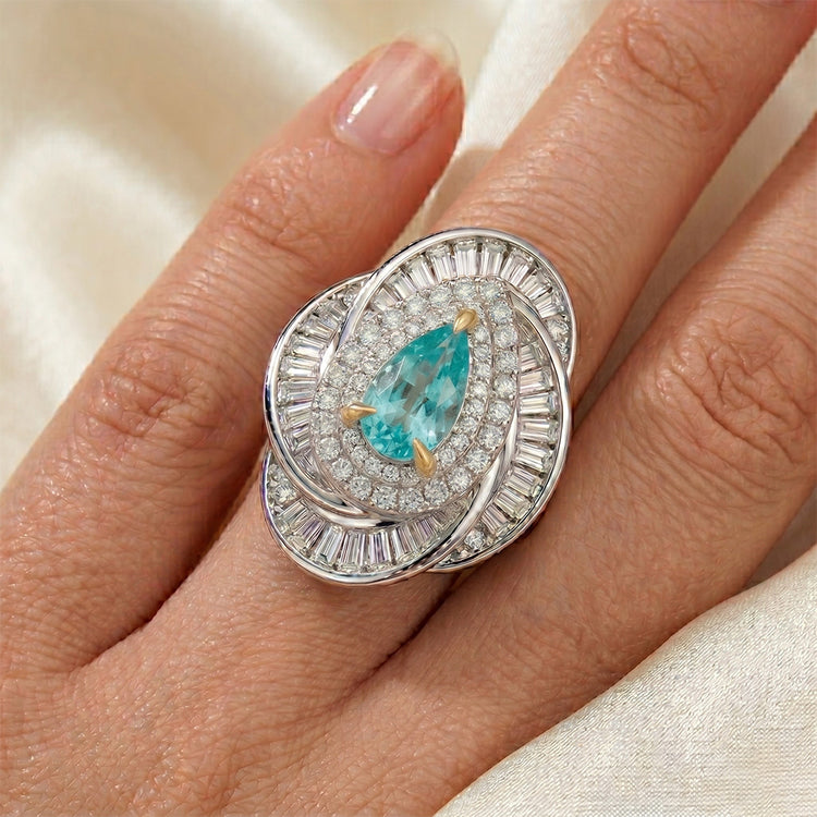 Fait à la main Bague de Fiançailles Halo avec Paraiba Néon