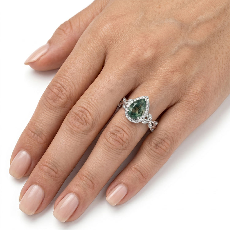 Fait à la main VVS Moss Agate Bague avec Gemme – 3 carats Or 14K