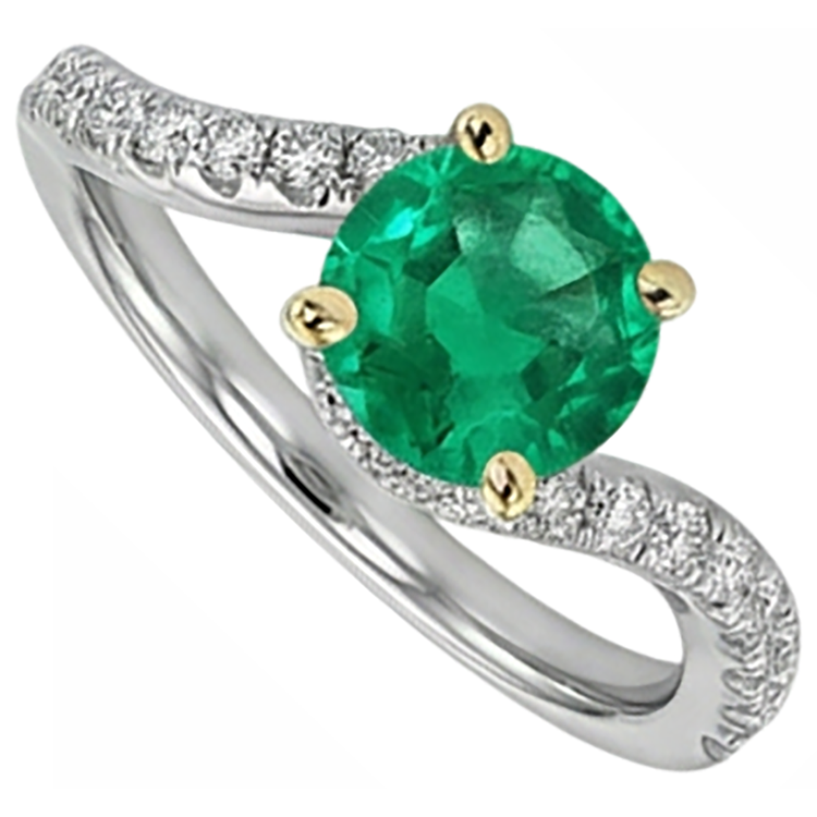 Taille Brillant Émeraude bague en Or 14K Bicolore – vue d'angle