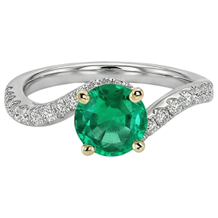 Émeraude Bague avec Gemme 2,50 carats Or 14K Bicolore – vue de face
