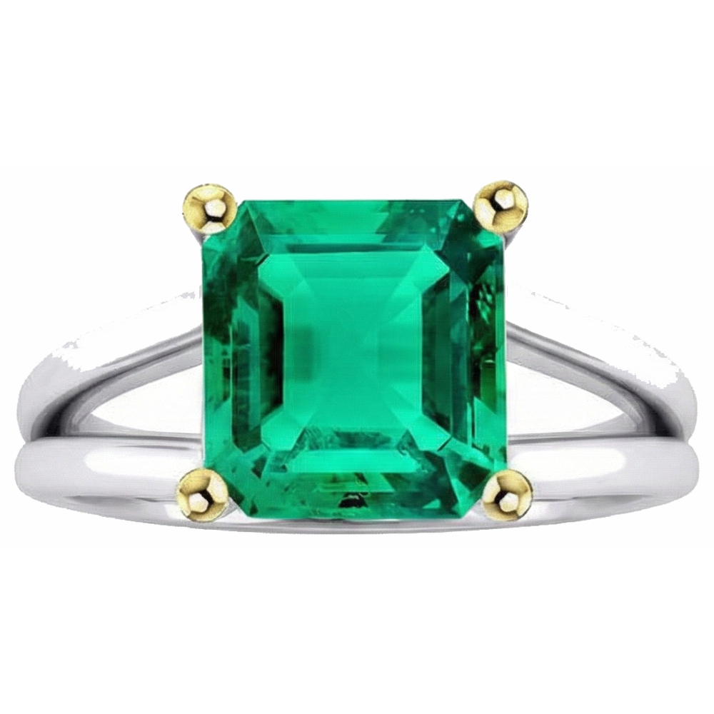 Émeraude Bague avec Gemme 5,50 carats Or Bicolore 14 Carats – vue d'angle