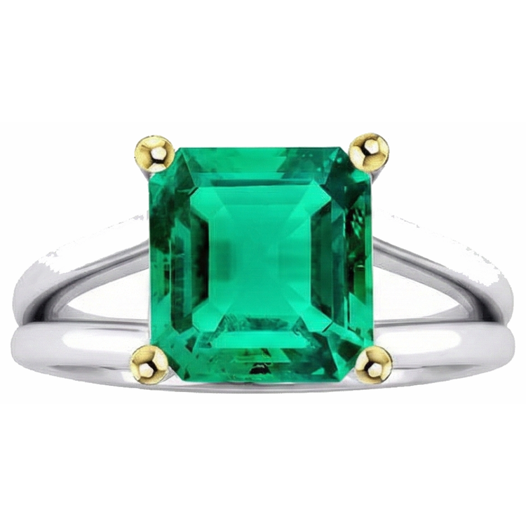 Émeraude Bague avec Gemme 5,50 carats Or Bicolore 14 Carats – vue d'angle