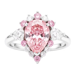 Bague de Fiançailles Semi-Halo en Platine avec Diamant Rose Fantaisie Naturel Taille Poire 2 Carats