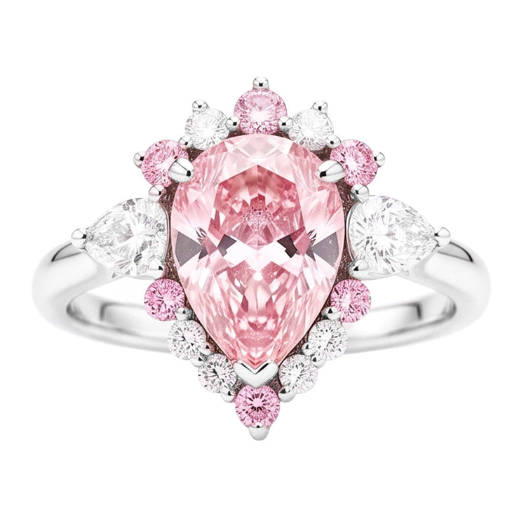Bague de Fiançailles Semi-Halo en Platine avec Diamant Rose Fantaisie Naturel Taille Poire 2 Carats
