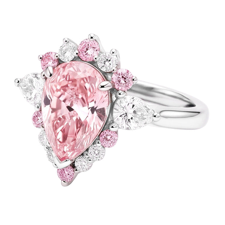 Bague de Fiançailles Semi-Halo en Platine avec Diamant Rose Fantaisie Naturel Taille Poire 2 Carats