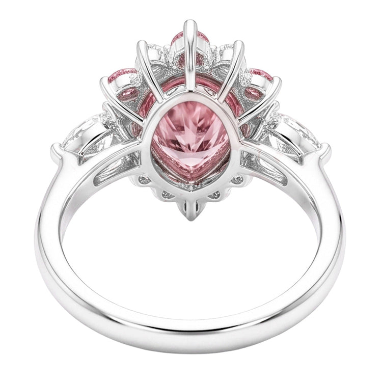 Bague de Fiançailles Semi-Halo en Platine avec Diamant Rose Fantaisie Naturel Taille Poire 2 Carats