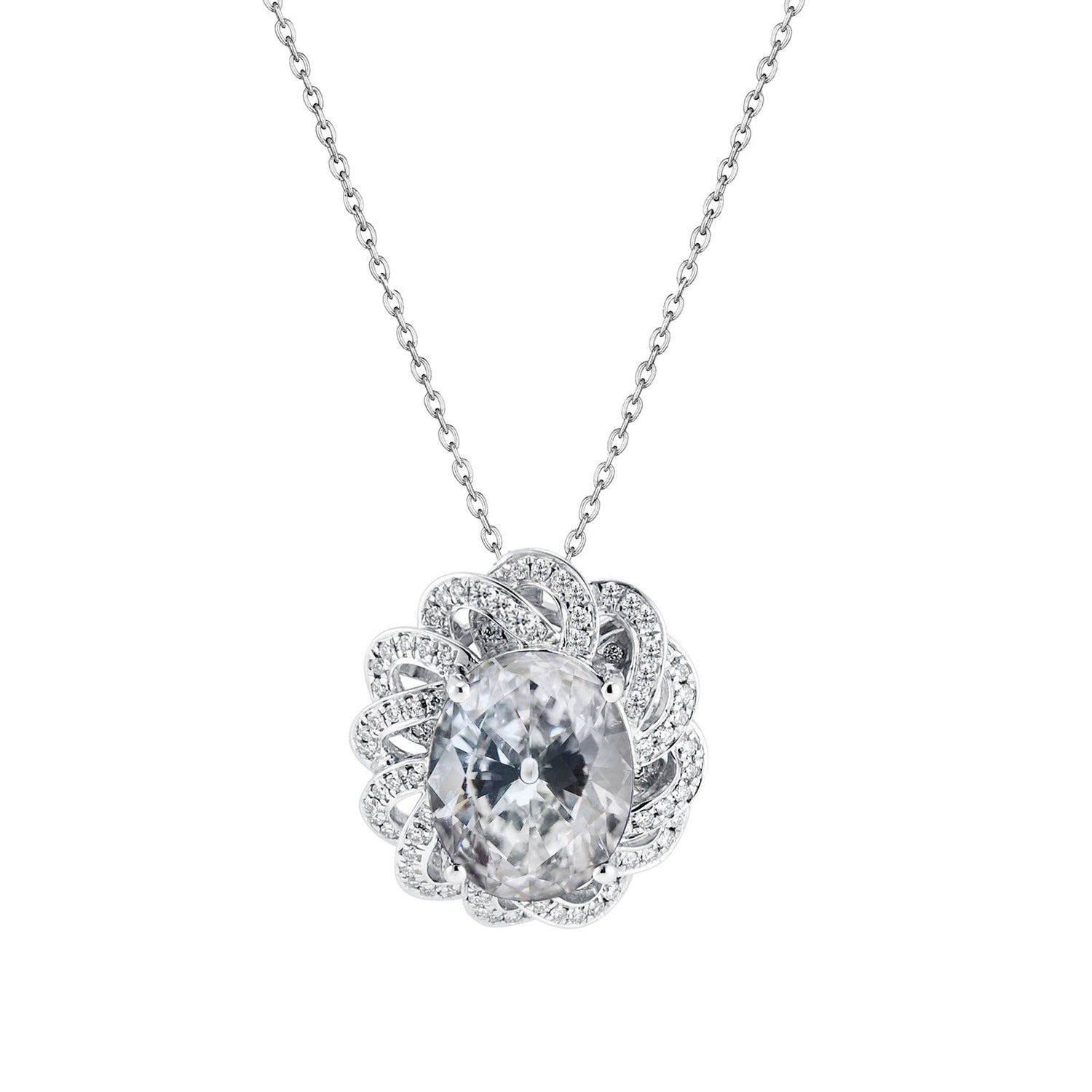 Collier Pendentif Or Blanc 14 Carats avec Diamant Fin – vue principale