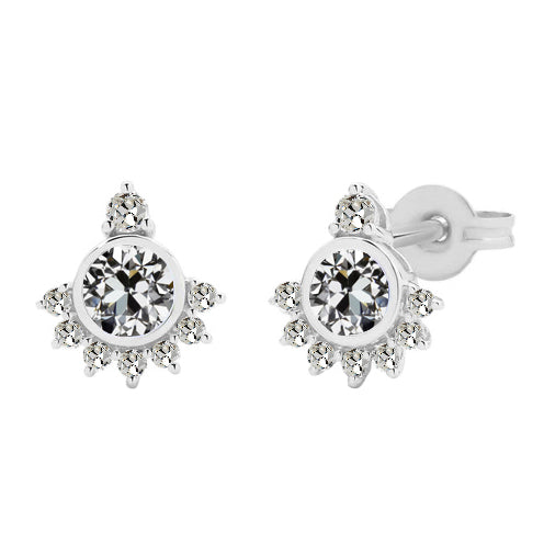 Diamant Coussin Antique Puces d'Oreilles en Or 14K Blanc – vue principale