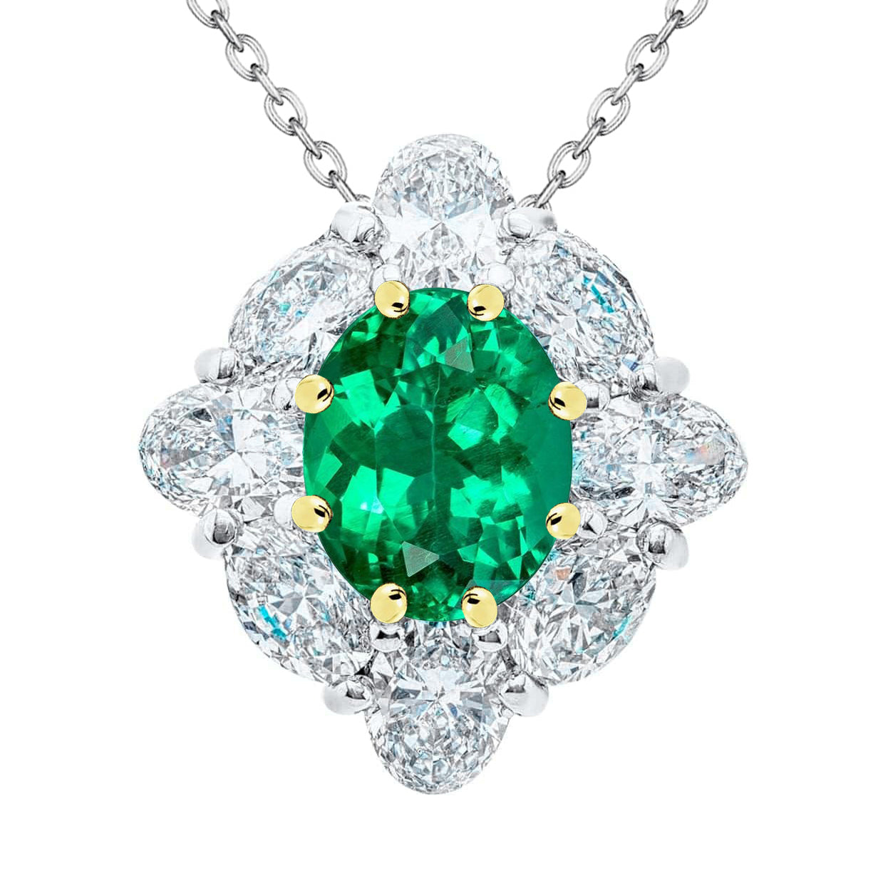Émeraude Fine Taille Ovale Pendentif Gemme en Or Bicolore 14 Carats – vue principale
