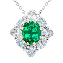 Or Bicolore 14 Carats Certifié GIA Émeraude Fine Pendentif Gemme