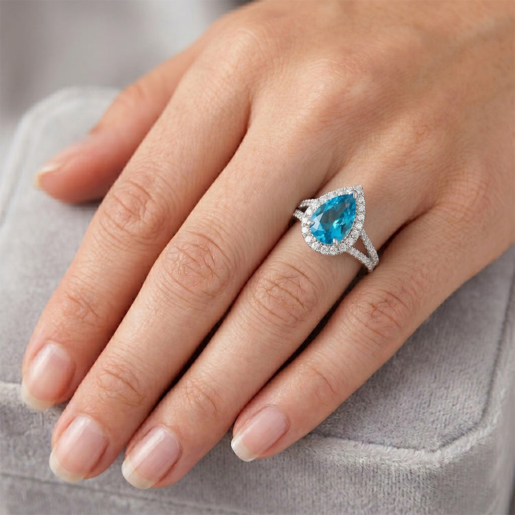 Fin Bague Sertie Halo avec Diamant Fin Diamant Bleu – 3,5 carats
