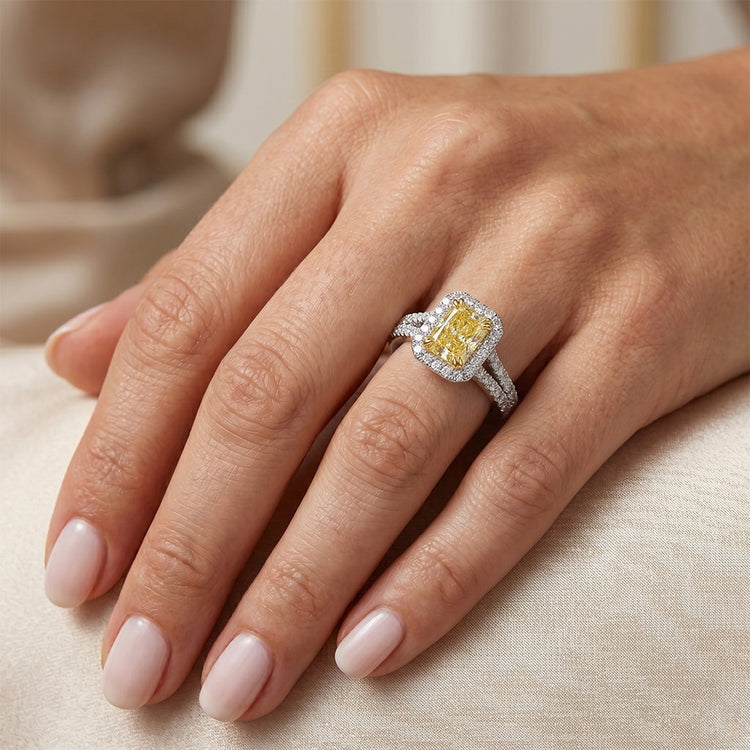 Fin VVS Diamant Jaune Fancy Bague Joaillerie – 2 carats Or 14K