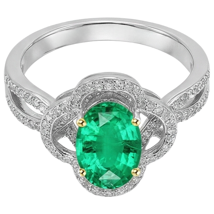 Ovale Émeraude bague en Or Bicolore 14 Carats – vue de côté