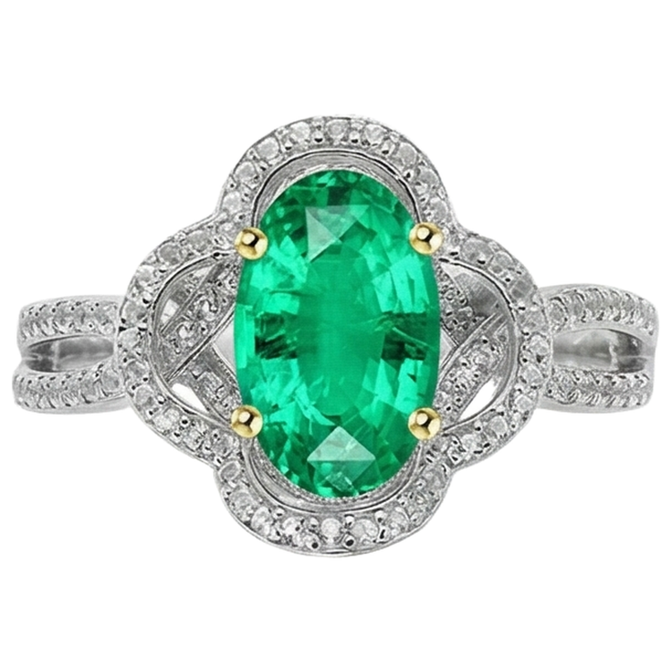 Bague Pierre Précieuse Or Bicolore 14 Carats avec Émeraude – vue d'angle