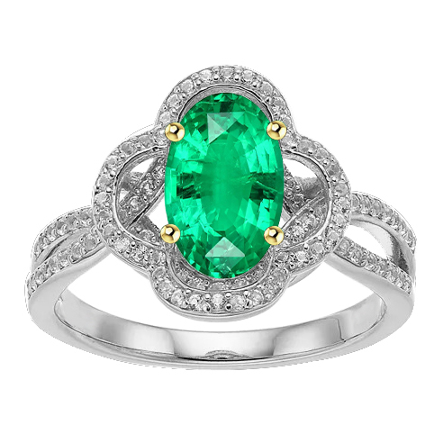 Émeraude Bague Pierre Précieuse 1,50 carats Or Bicolore 14 Carats – vue principale