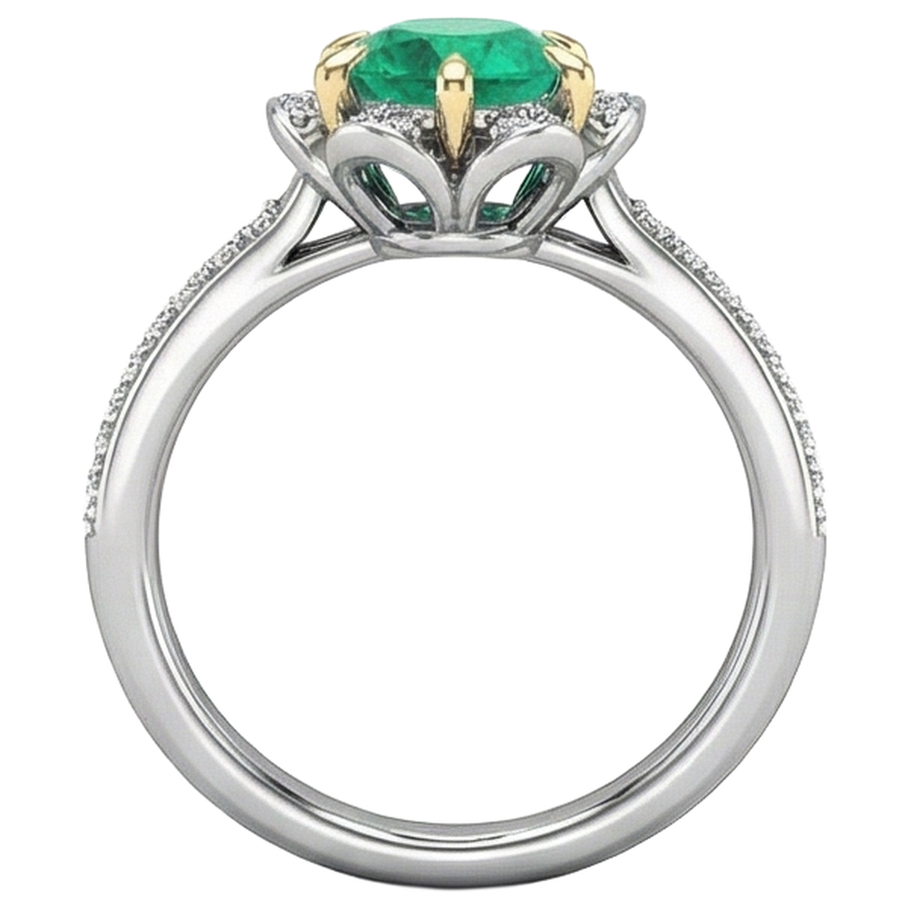 Émeraude Fine Bague avec Gemme 1 carats Or 14K Bicolore – vue de dessus
