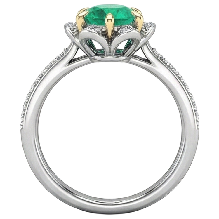 Émeraude Fine Bague avec Gemme 1 carats Or 14K Bicolore – vue de dessus