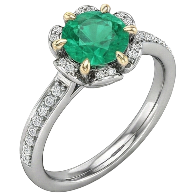 Taille Brillant Émeraude Fine bague en Or 14K Bicolore – vue de côté