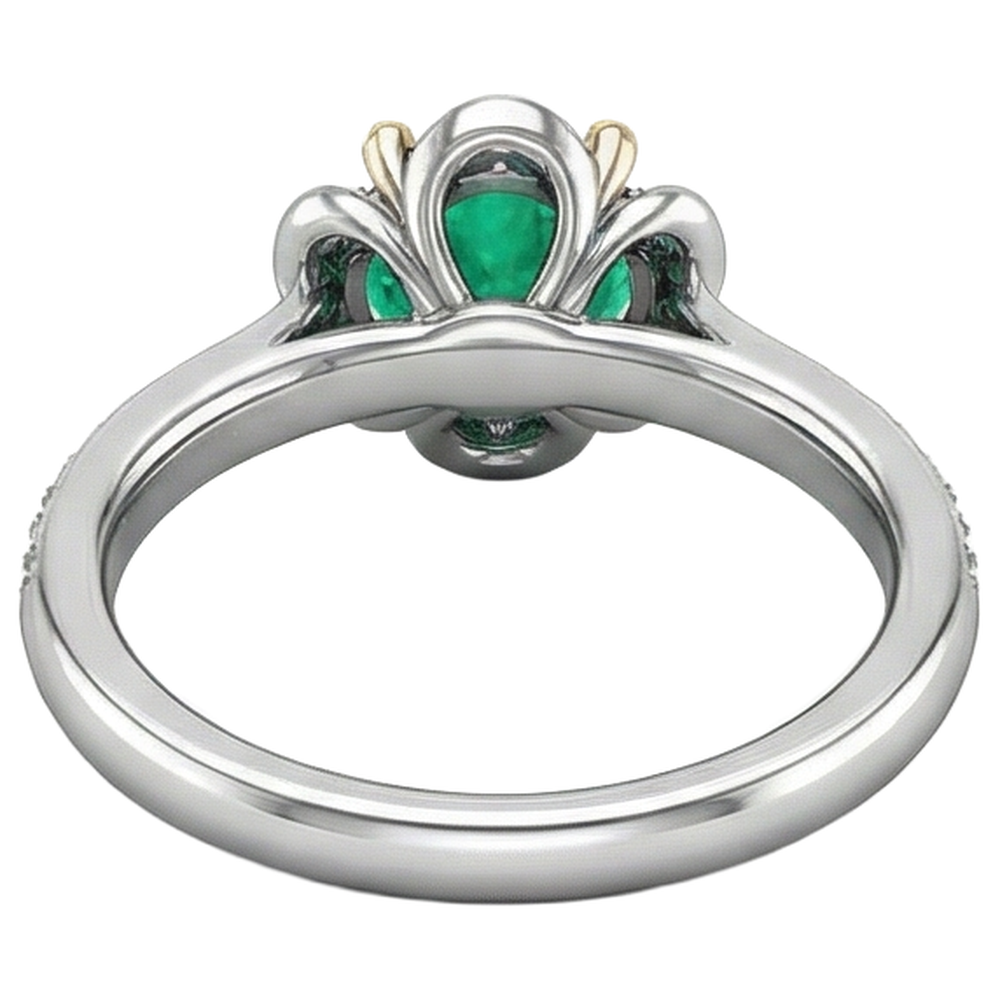 Émeraude Fine Bague avec Gemme 1-carats Or 14K Bicolore – vue arrière