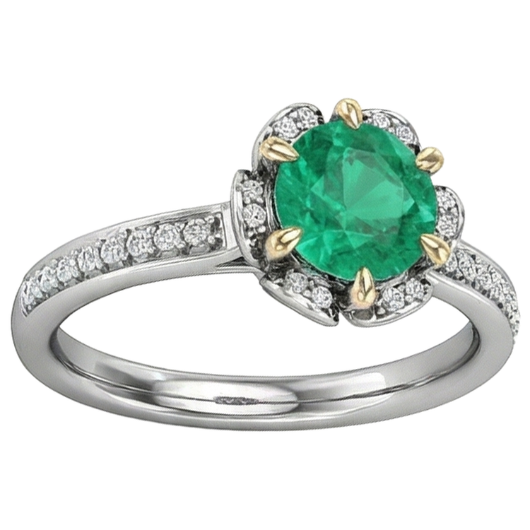 Taille Brillant Émeraude Fine bague en Or 14K Bicolore – vue d'angle