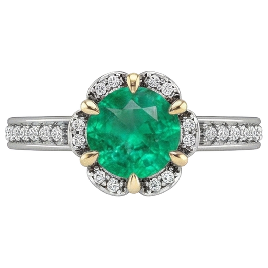 Émeraude Fine Bague avec Gemme 1-carats Or 14K Bicolore – vue de face
