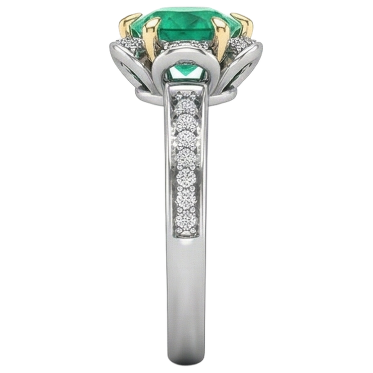 Émeraude Fine Taille Brillant Bague avec Gemme en Or 14K Bicolore – vue de profil