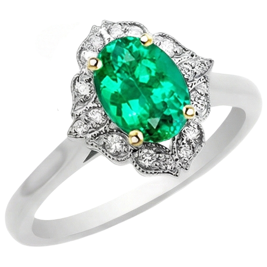 Émeraude Bague Pierre Précieuse 2-carats Or 14K Bicolore – vue de face
