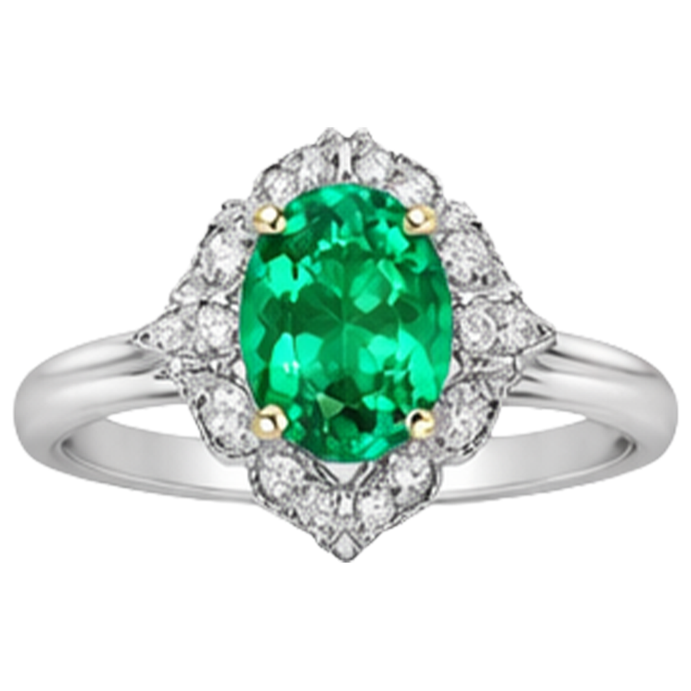 Ovale Émeraude bague en Or 14K Bicolore – vue de côté