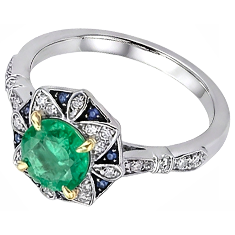 Émeraude Taille Brillant Bague Pierre Précieuse en 14K – vue d'angle
