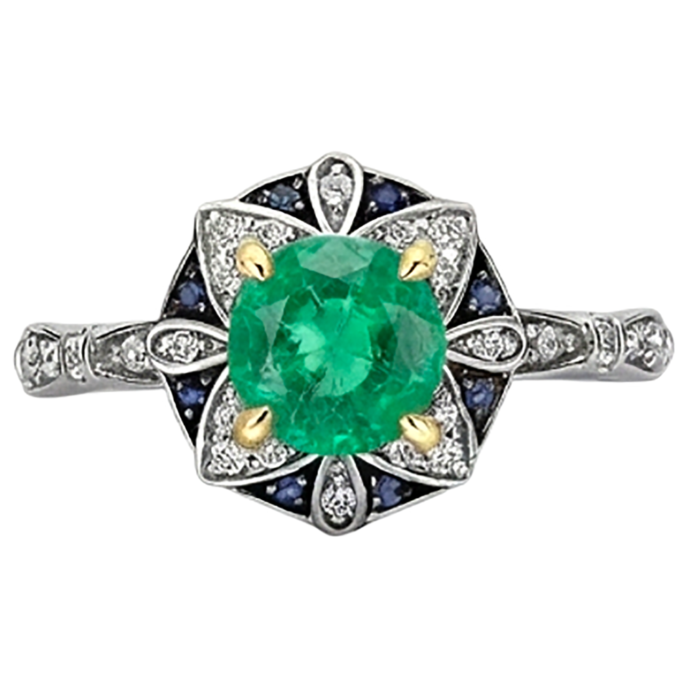 Taille Brillant Émeraude bague en 14K – vue de face