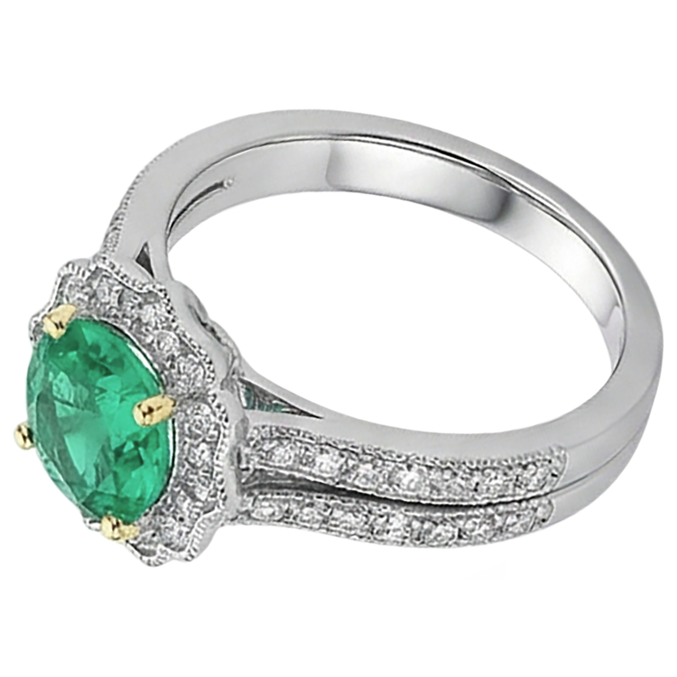 Émeraude Fine Bague avec Gemme 2-carats Or Deux Tons 14 Carats – vue de profil
