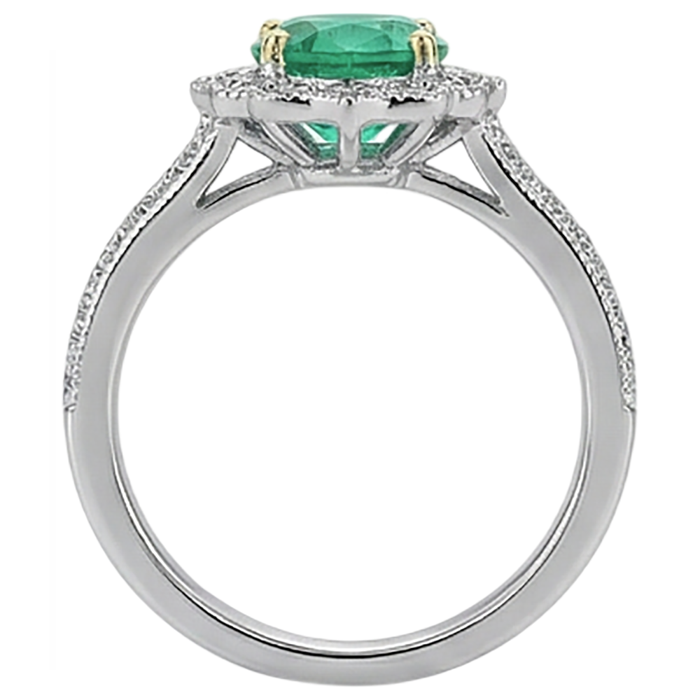 Taille Brillant Émeraude Fine bague en Or Deux Tons 14 Carats – vue d'angle