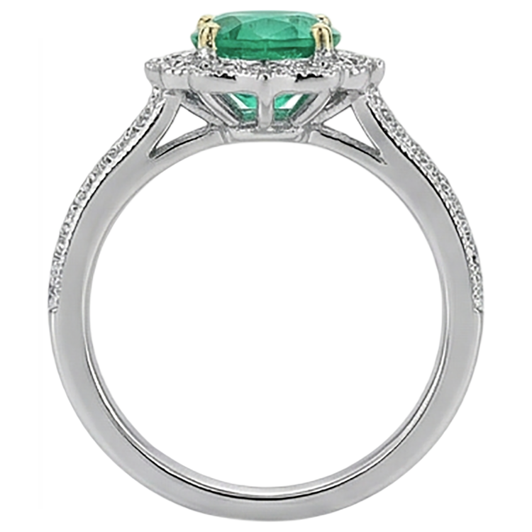 Taille Brillant Émeraude Fine bague en Or Deux Tons 14 Carats – vue d'angle