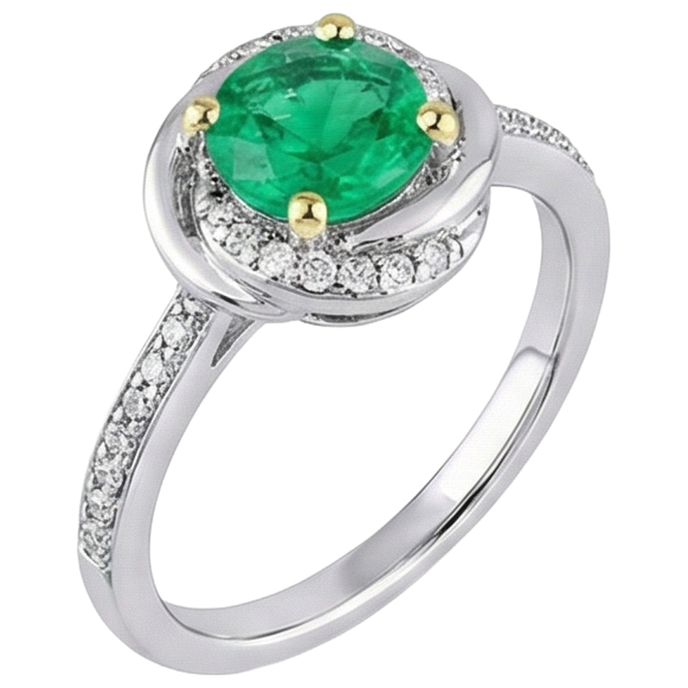 Taille Ronde Émeraude Fine bague en Or 14K Bicolore – vue de côté